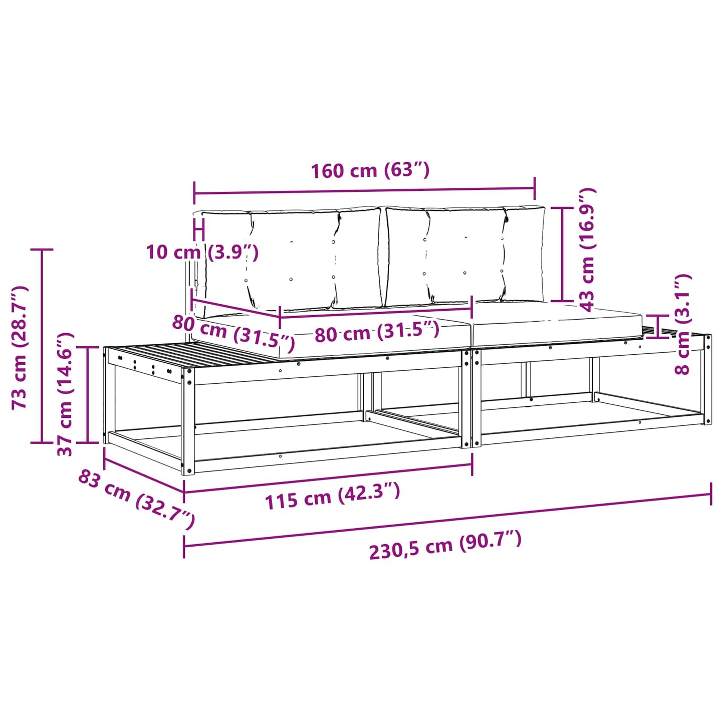 Set di divani da esterno Bianco 230,5 x 83 x 73 cm Poliestere | homemem39
