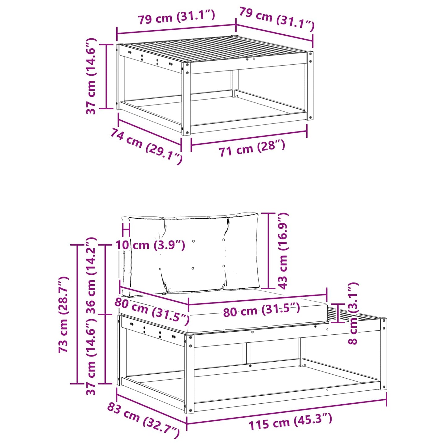Set di divani da esterno Bianco 79 x 79 x 37 cm Poliestere | homemem39
