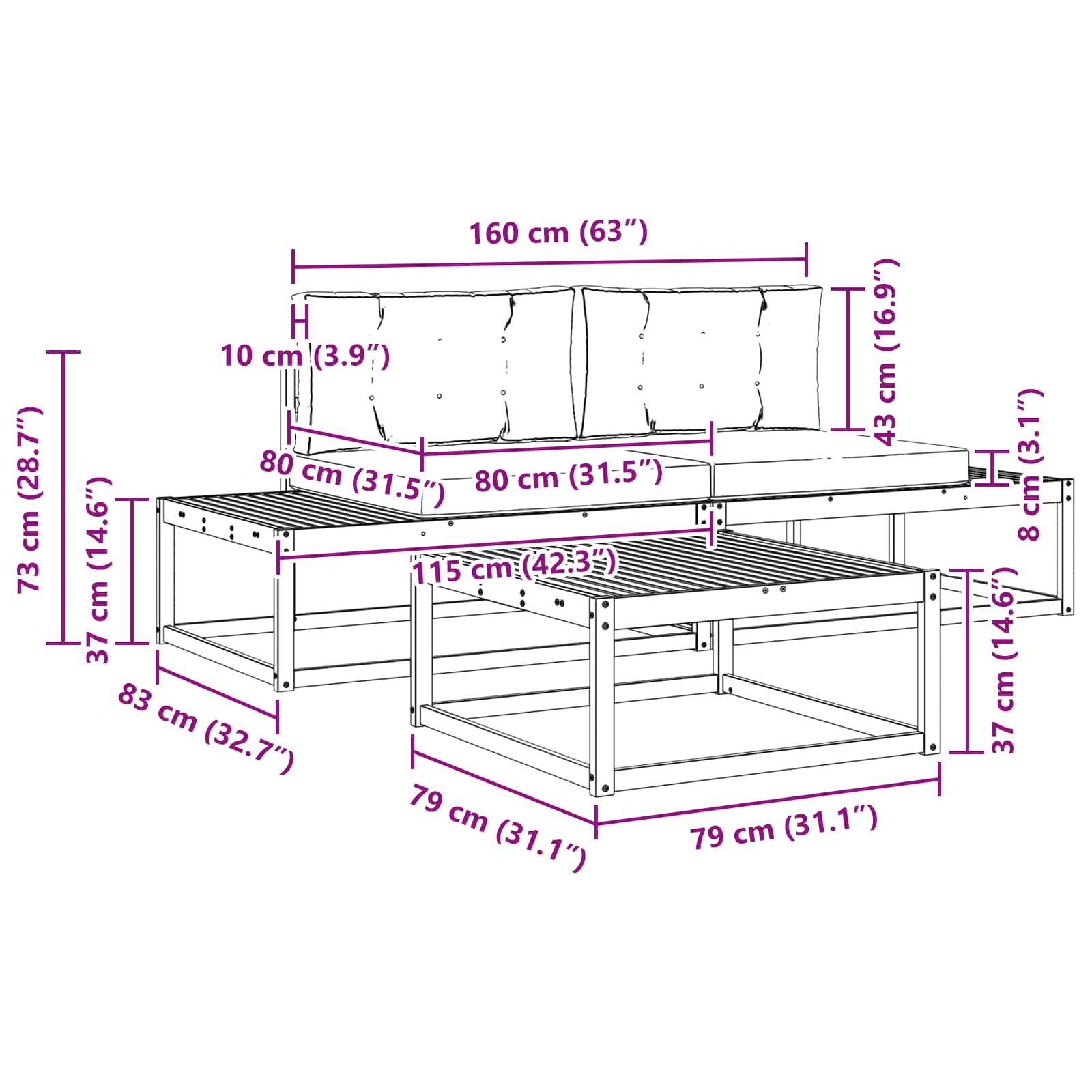 Set di divani da esterno Bianco 79 x 79 x 37 cm Poliestere | homemem39