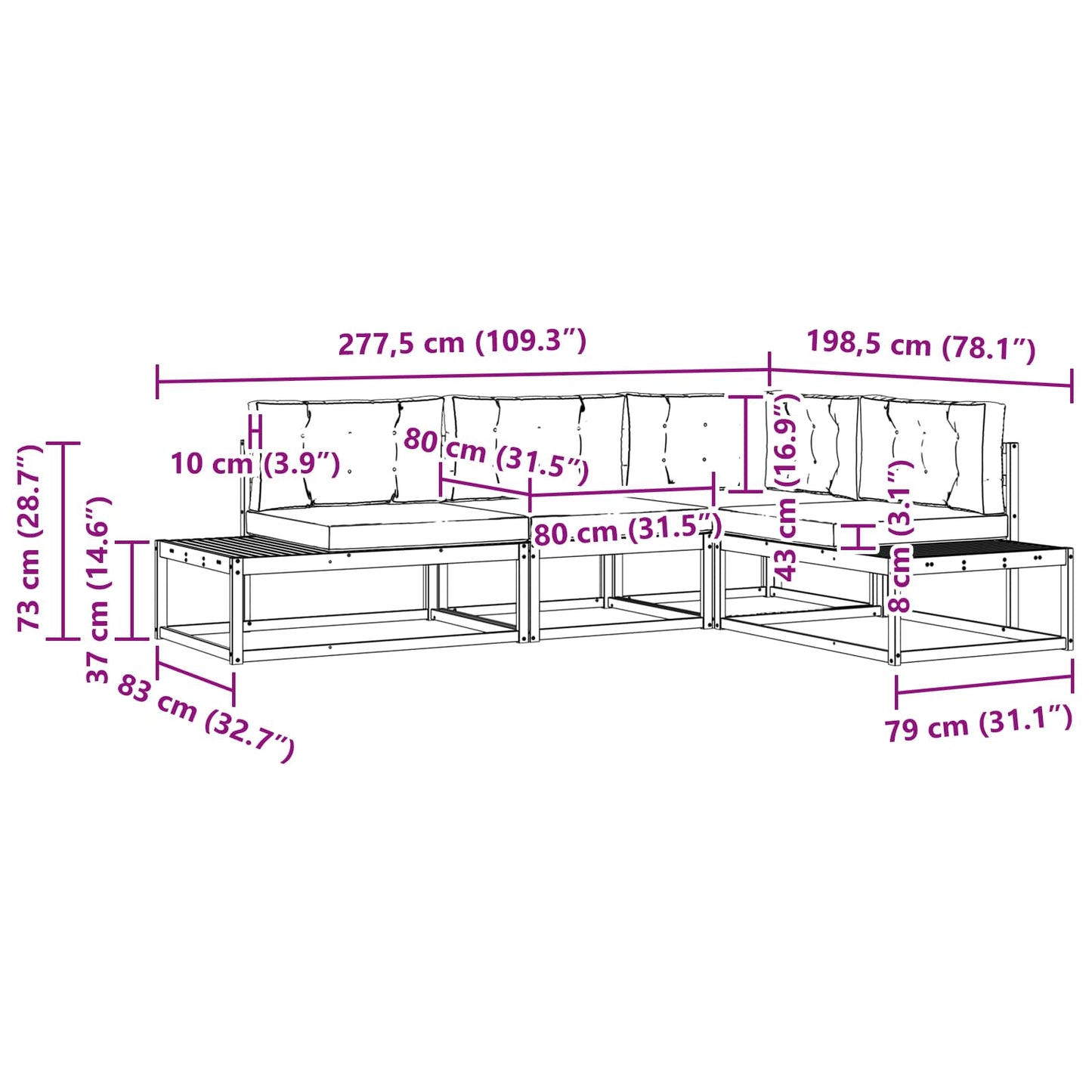 Set di divani da esterno Bianco 277,5 x 198,5 x 73 cm | homemem39