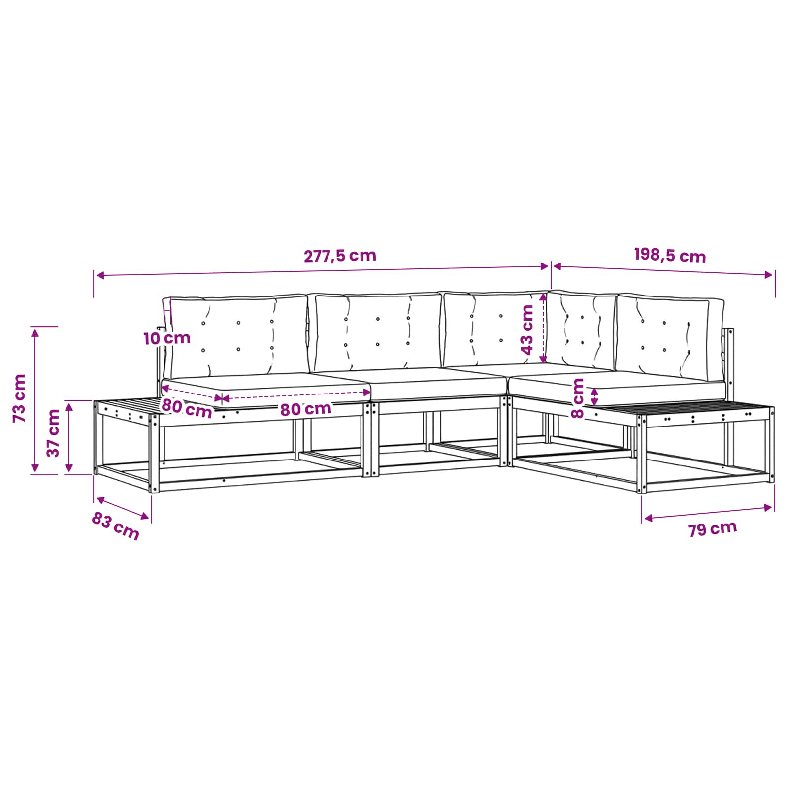 Set di divani da esterno Bianco 277,5 x 198,5 x 73 cm | homemem39