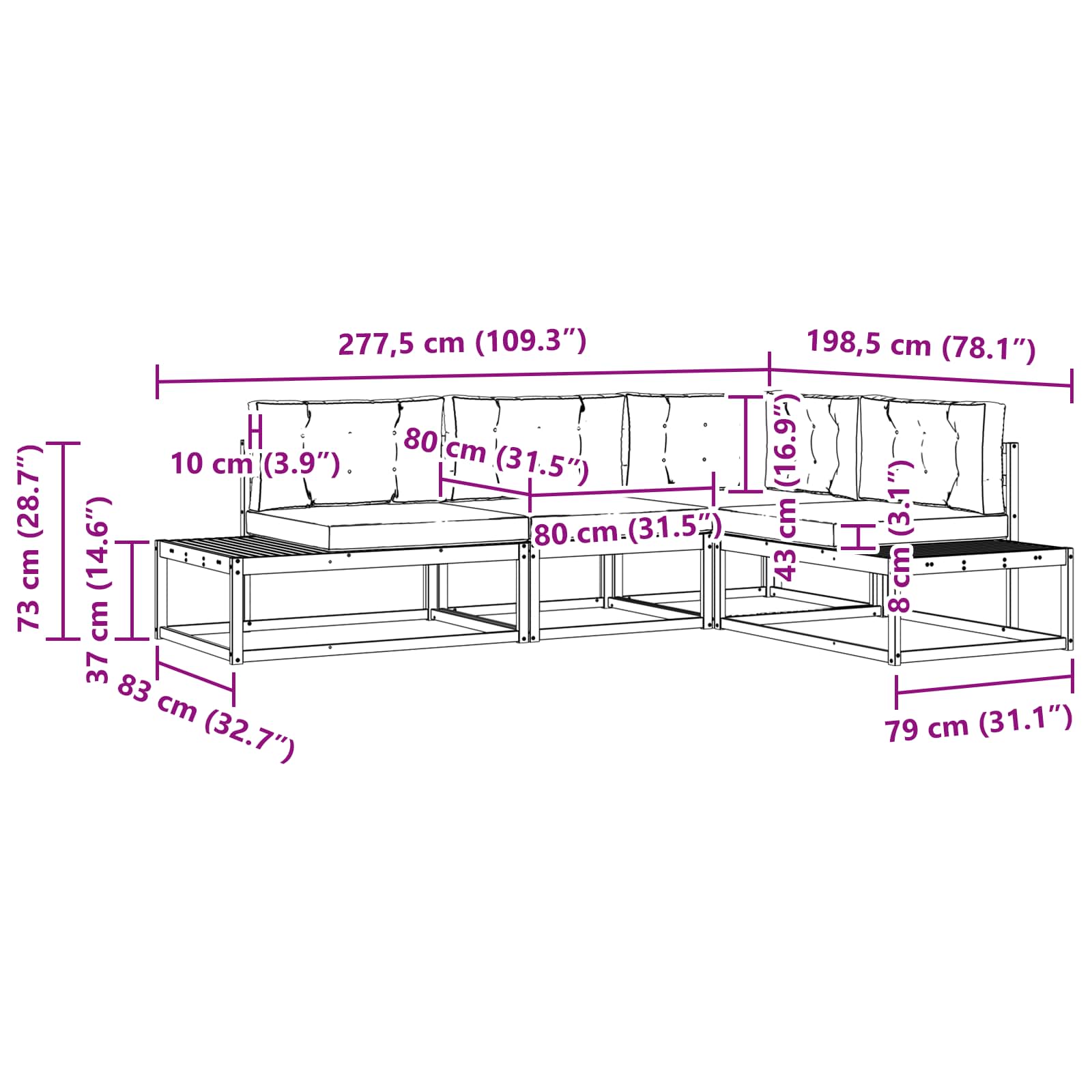 Set di divani da esterno Bianco 277,5 x 198,5 x 73 cm | homemem39