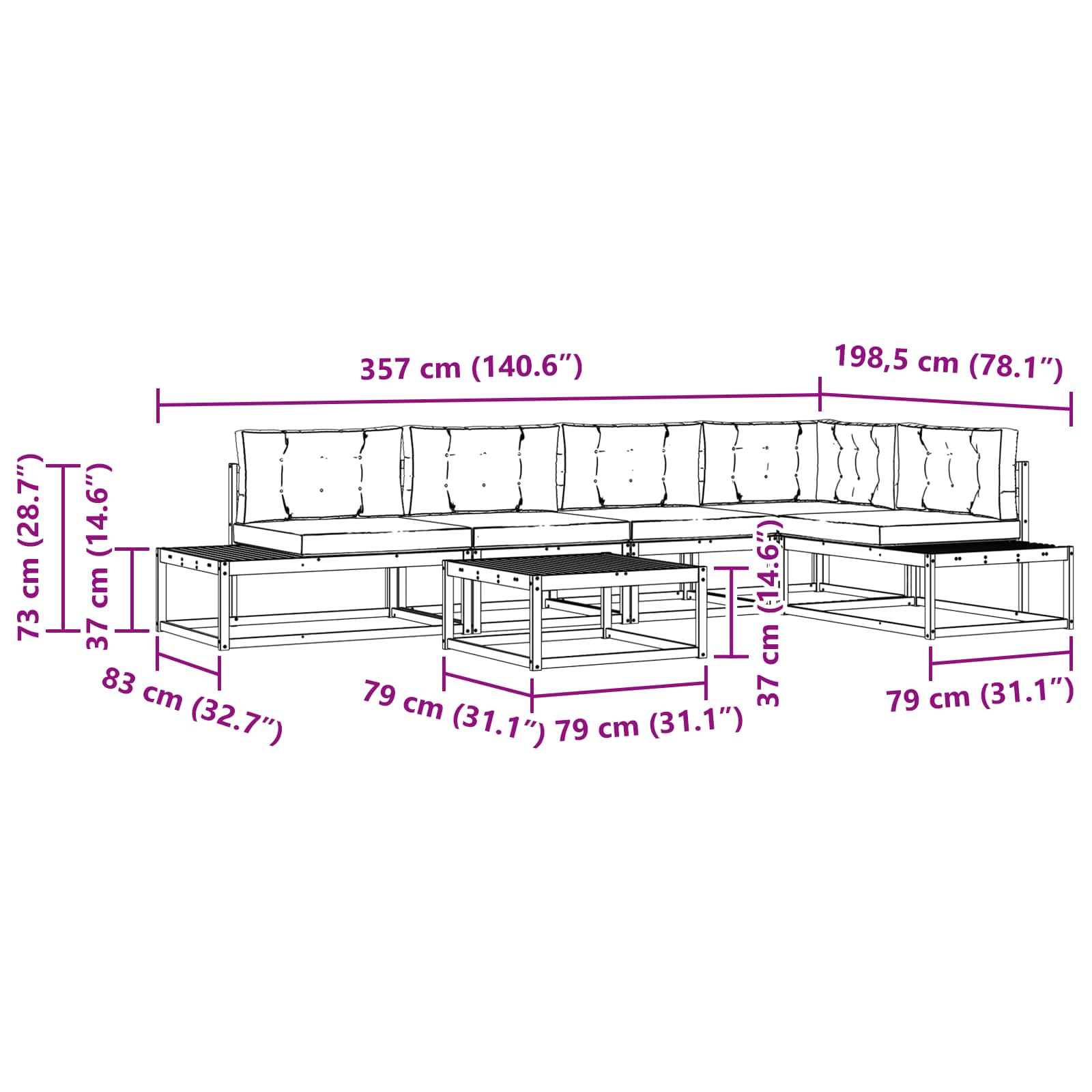 Set di divani da esterno Bianco 79 x 79 x 37 cm Poliestere | homemem39