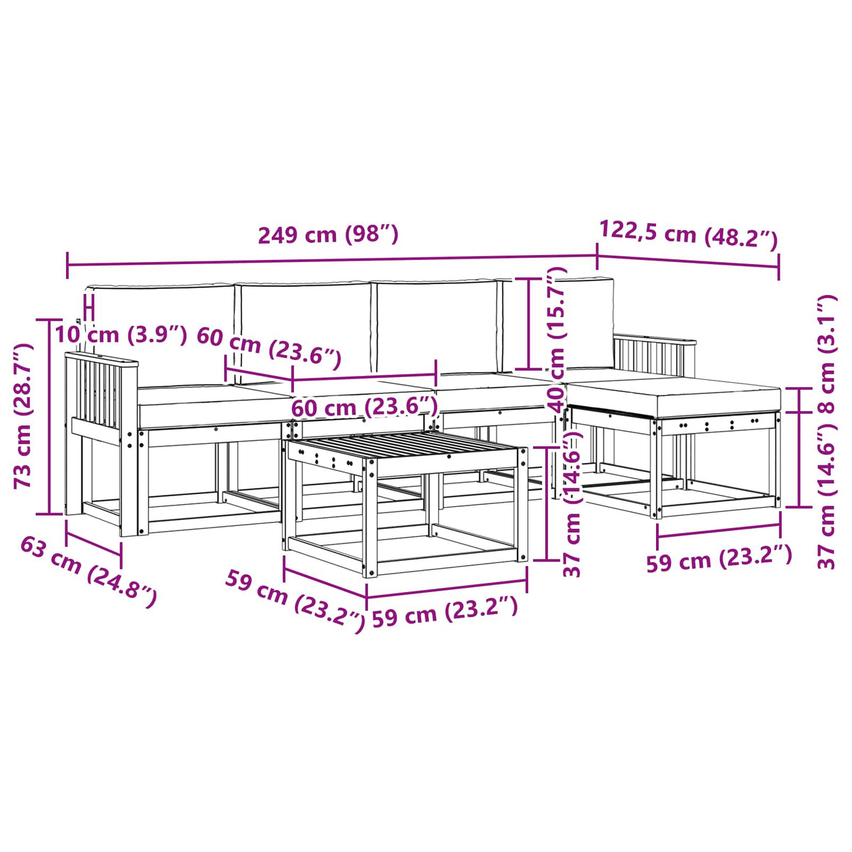 Set di divani da esterno 6 pz Bianco e Beige