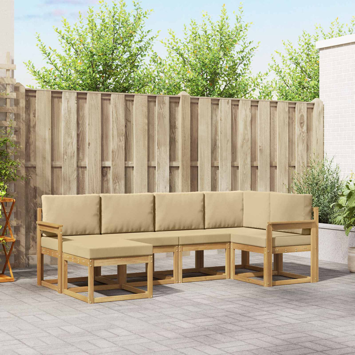 Set di divani da esterno 6 pz Bianco e Beige Poliestere | homemem39