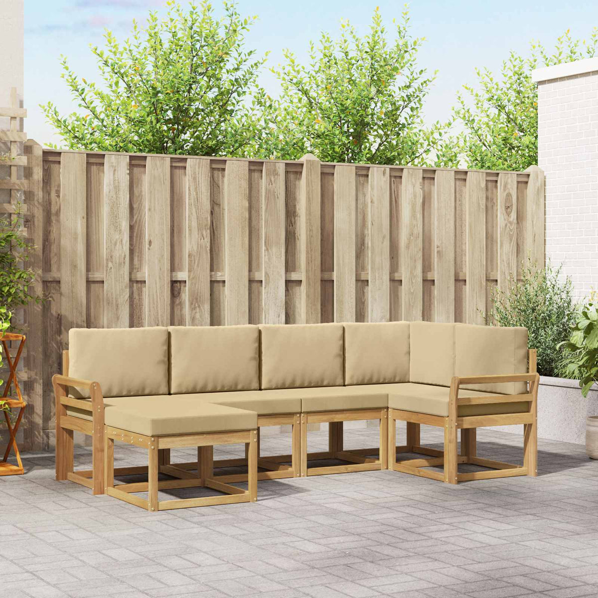 Set di divani da esterno 6 pz Bianco e Beige Poliestere | homemem39