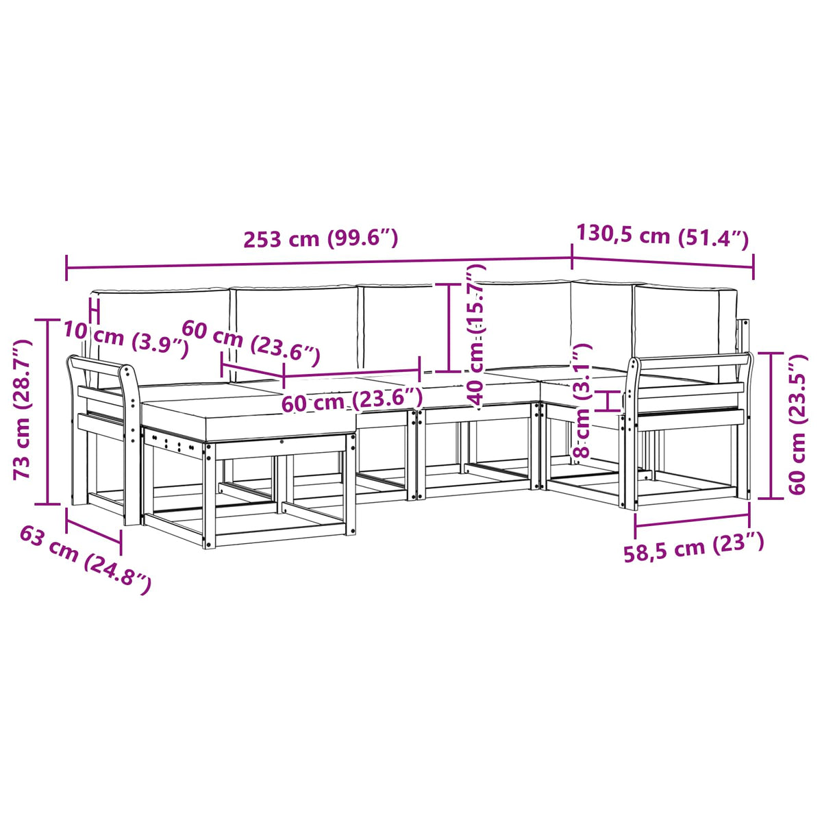 Set di divani da esterno 6 pz Bianco e Beige Poliestere | homemem39