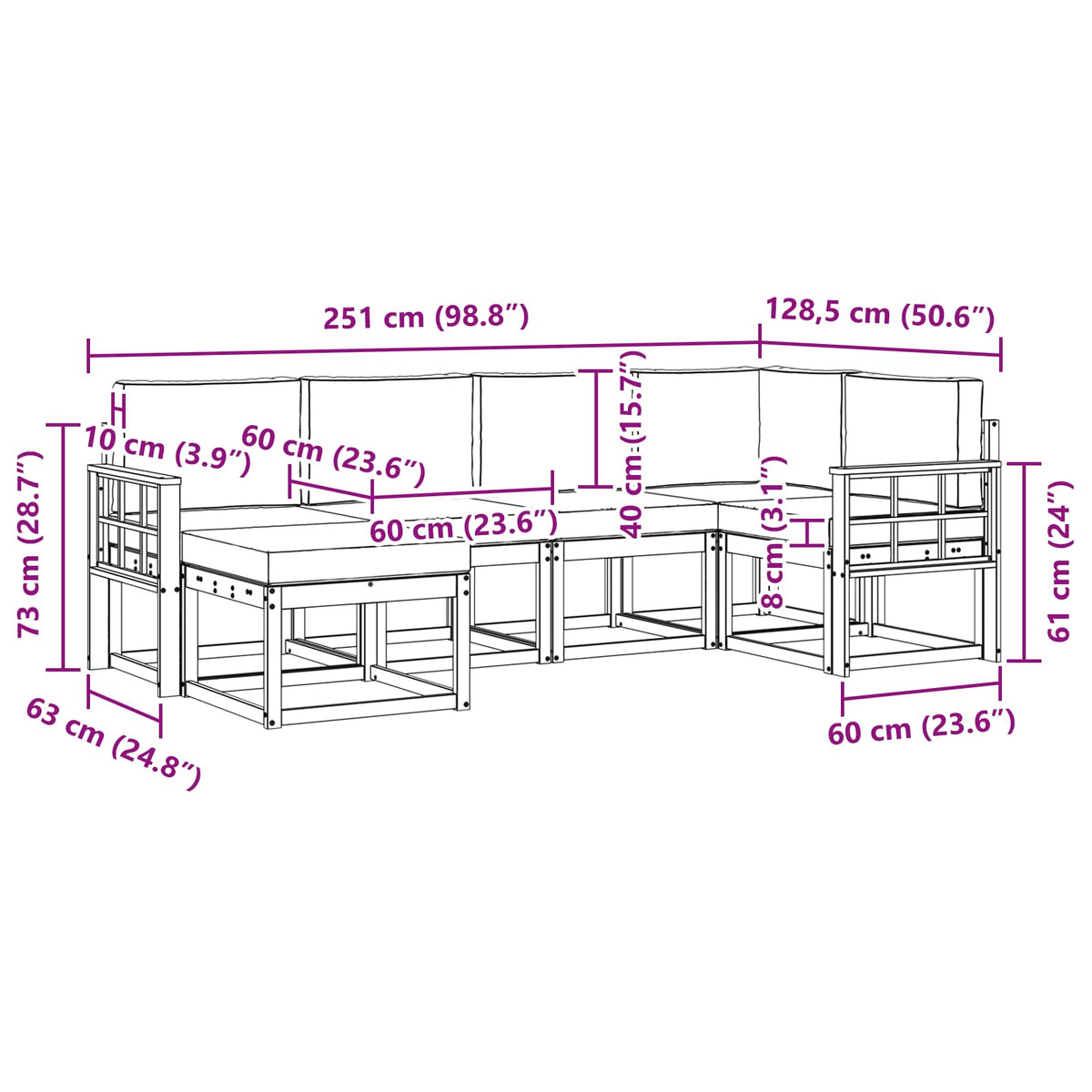 Set di divani da esterno 6 pz Bianco e Beige Poliestere | homemem39