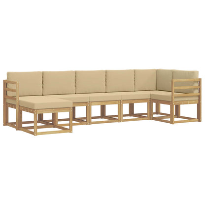 Set di divani da esterno 7 pz Bianco e Beige Poliestere | homemem39