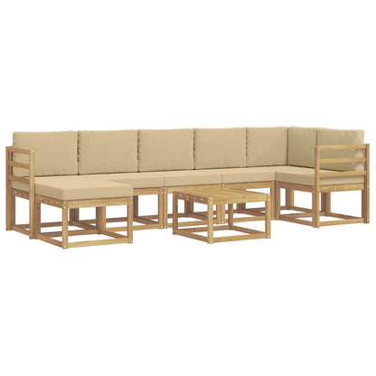 Set di divani da esterno 8 pz Bianco e Beige Poliestere
