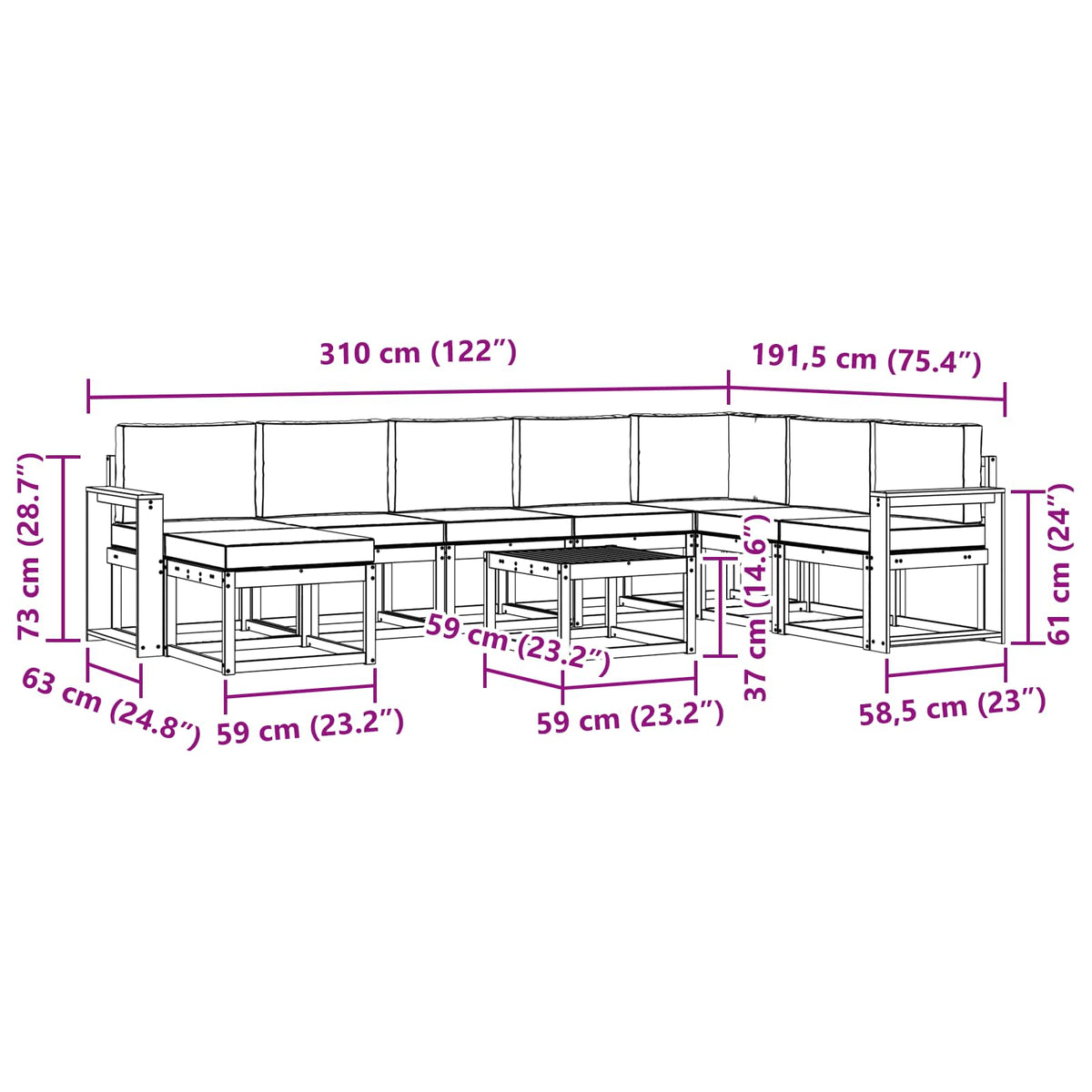 Set di divani da esterno 9 pz Bianco e Beige | homemem39