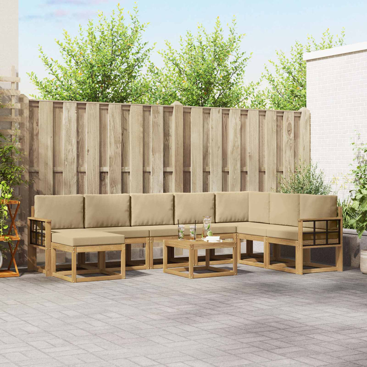 Set di divani da esterno 9 pz Bianco e Beige | homemem39