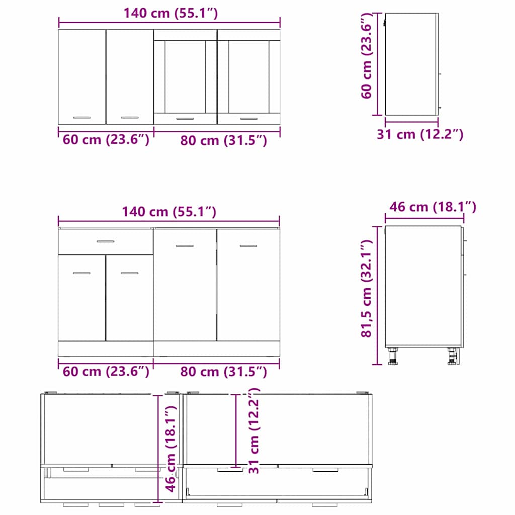 Unità Cucina Lyon 4 pcs Sonoma grigio Legno ingegnerizzato | homemem39