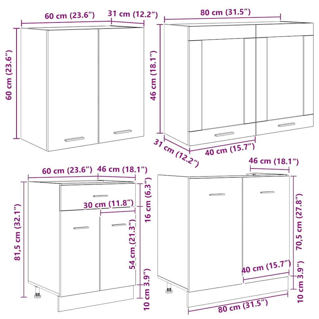 Unità Cucina Lyon 4 pcs Sonoma grigio Legno ingegnerizzato | homemem39