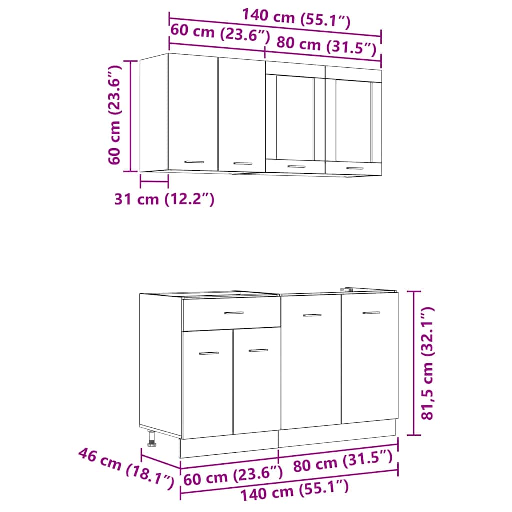 Unità Cucina Lyon 4 pcs Sonoma grigio Legno ingegnerizzato