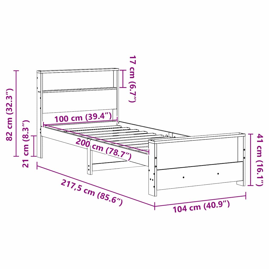 Struttura del letto con lo scaffale Marrone cerato 100 x 200 cm | homemem39