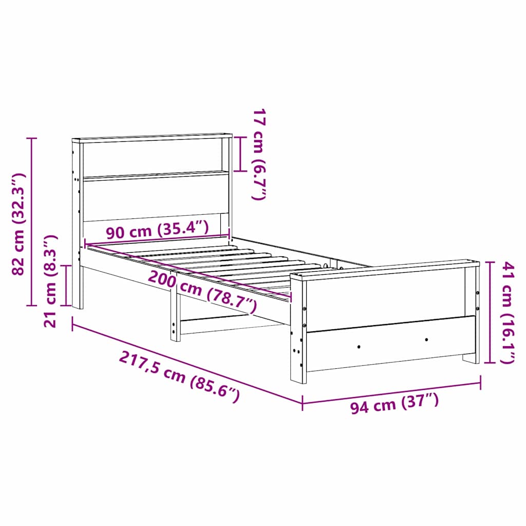 Struttura del letto con lo scaffale Marrone cerato 90 x 200 cm | homemem39