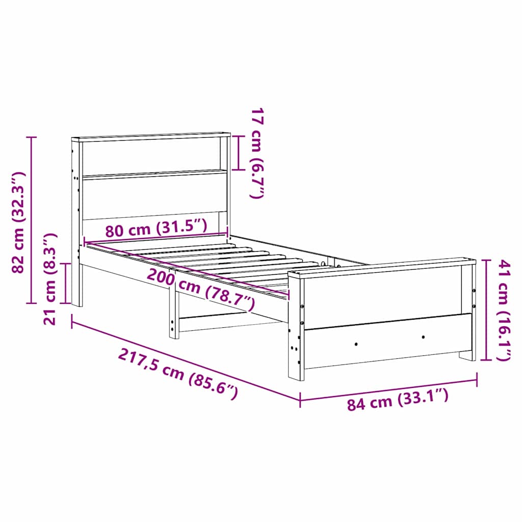 Struttura del letto con lo scaffale Marrone cerato 80 x 200 cm | homemem39