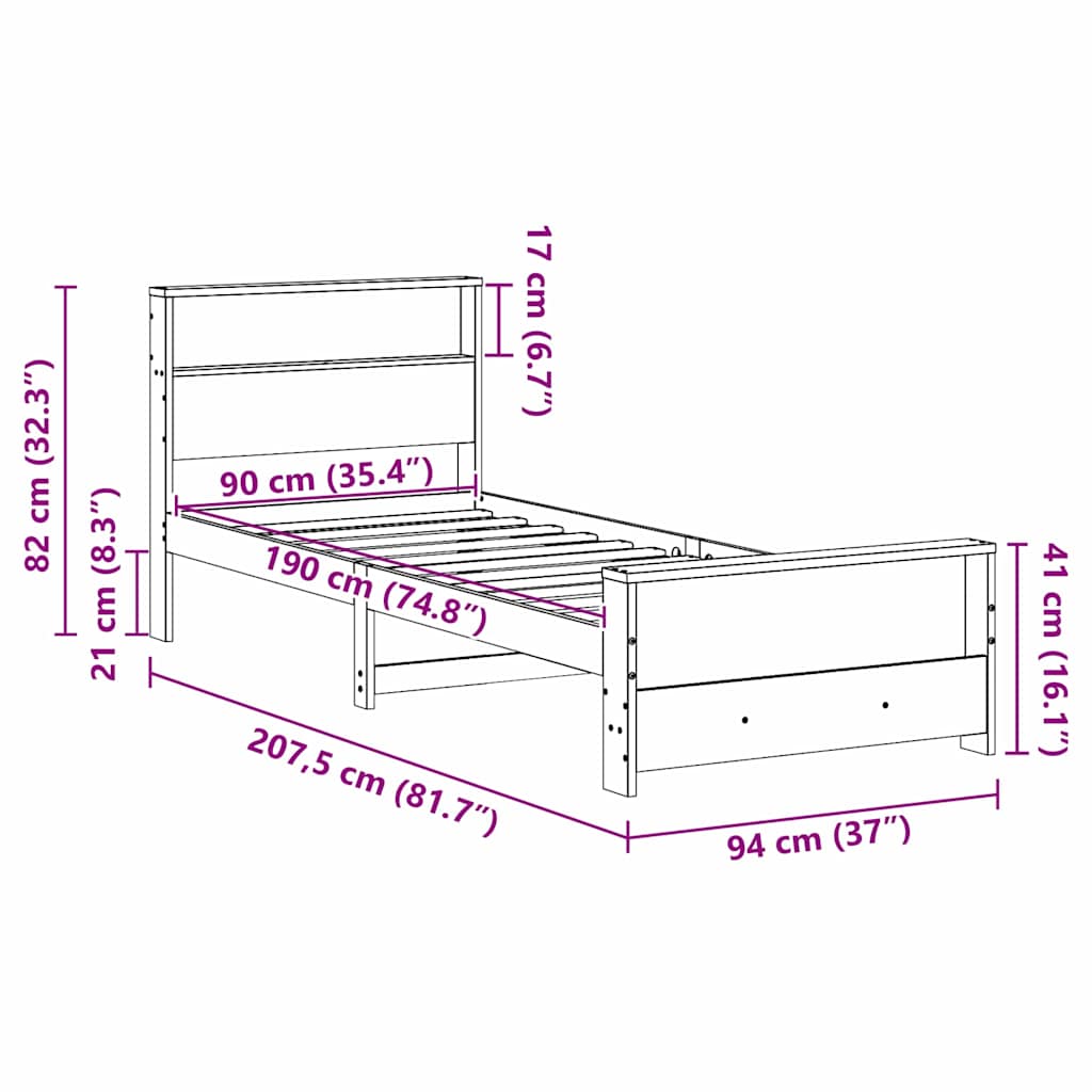 Struttura del letto con lo scaffale Marrone cerato 90 x 190 cm | homemem39