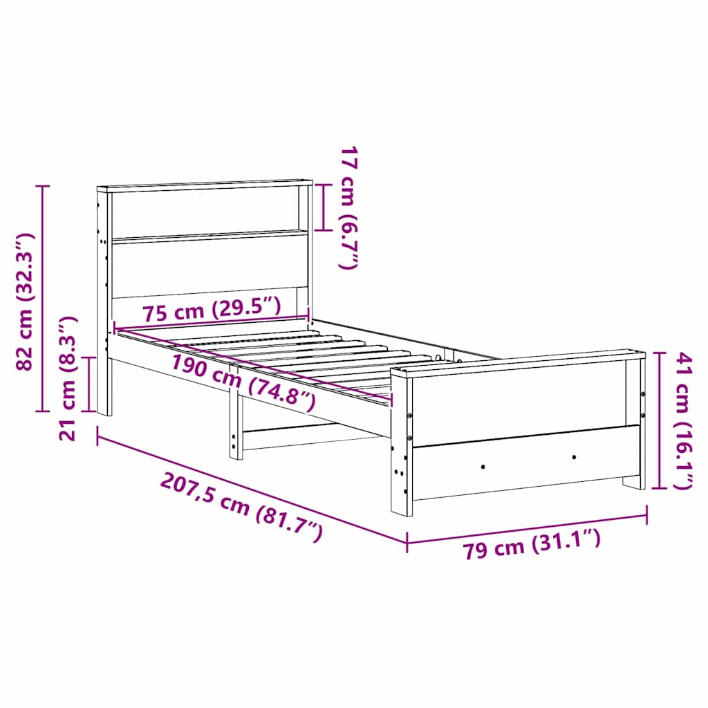Struttura del letto con lo scaffale Marrone cerato 75 x 190 cm | homemem39