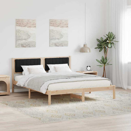 Letto con Testiera Rivestita Nero 160 x 200 cm Pino massello | homemem39