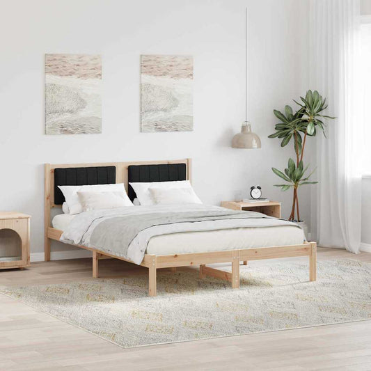 Letto con Testiera Rivestita Nero 135 x 190 cm Pino massello | homemem39