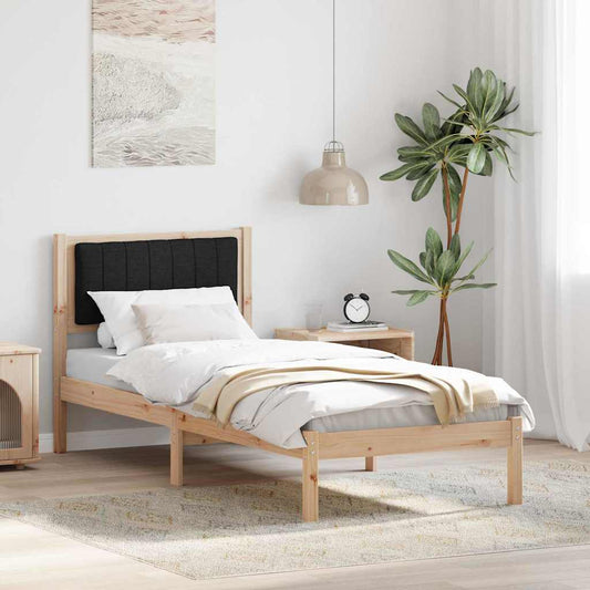 Letto con Testiera Rivestita Nero 75 x 190 cm Pino massello | homemem39
