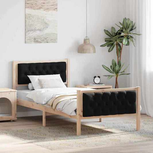 Struttura del letto con testiera Nero 90 x 200 cm Pino massello | homemem39