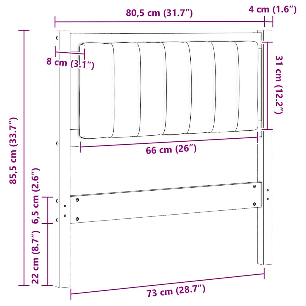 Testiera imbottita con testiera Marrone 75 cm Pino massello