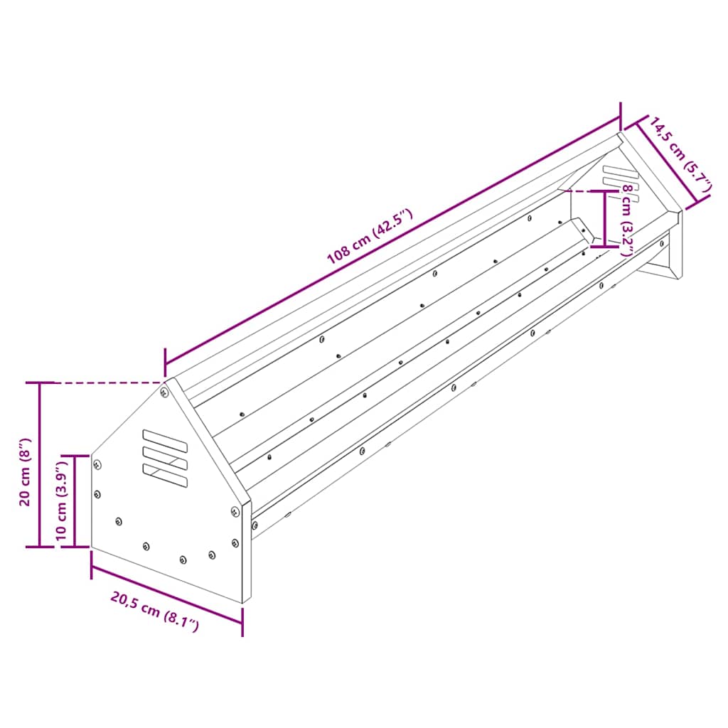Mangiatoia per polli Argento 108 x 20,5 x 20 cm Acciaio zincato