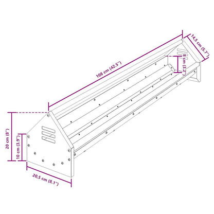 Mangiatoia per polli Argento 108 x 20,5 x 20 cm Acciaio zincato