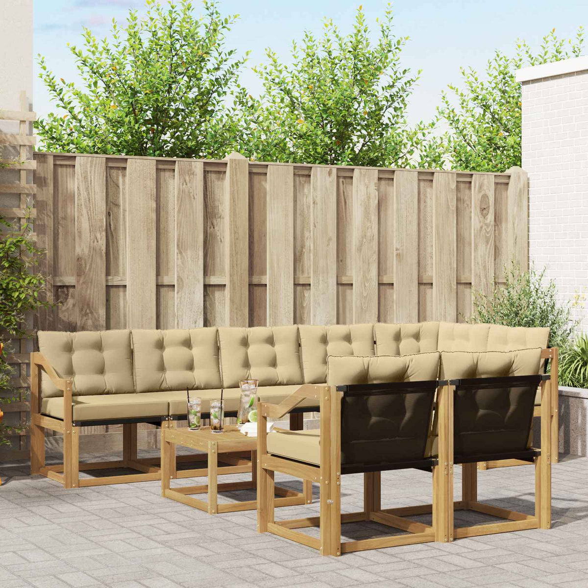Set di divani da esterno 9 pz 8-Posti Bianco e Beige