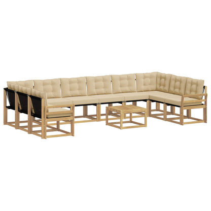 Set di divani da esterno 11 pz Bianco e Beige