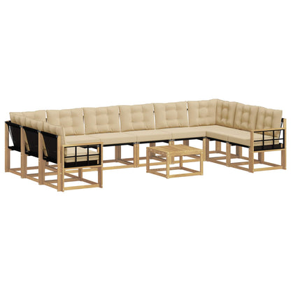Set di divani da esterno 11 pz Bianco e Beige