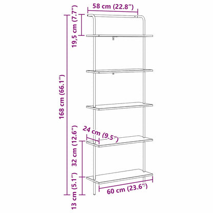 Libreria Grigio Sonoma 60 x 24 x 168 cm Legno multistrato