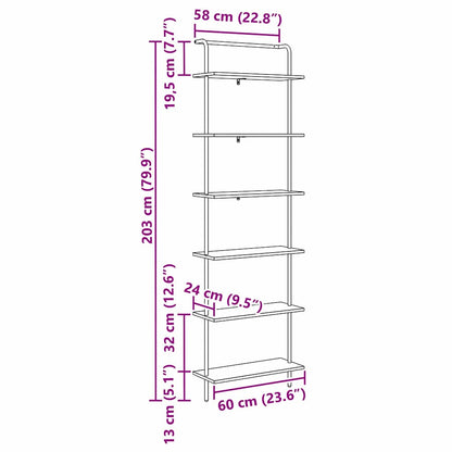 Libreria Grigio Sonoma 60 x 24 x 203 cm Legno multistrato