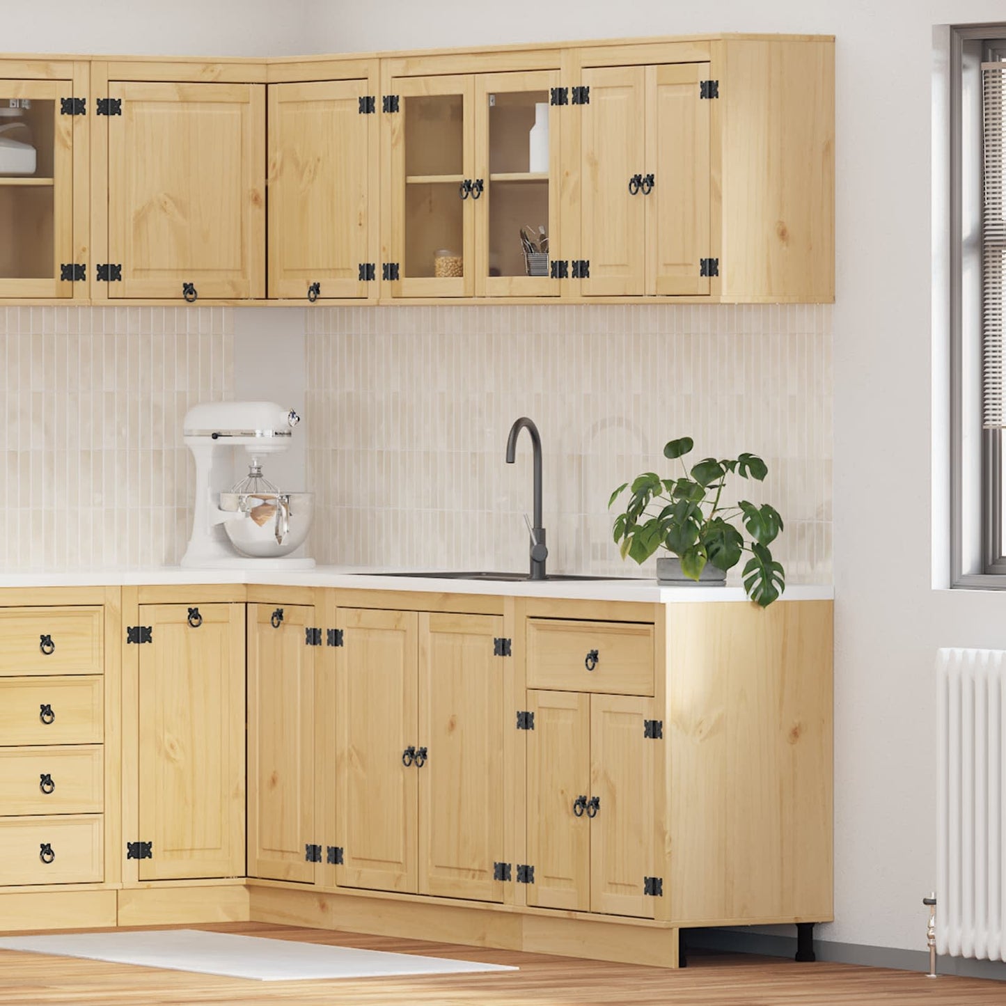 Armadietto con lo scaffale con porta 4 pcs Miele Pino massello