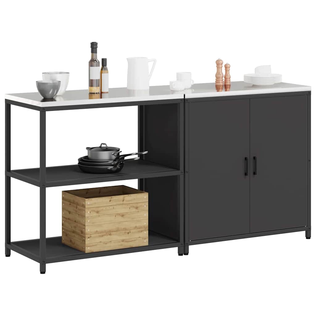 Set di Stoccaggio per Cucina con lo scaffale 2 pcs Nero Acciaio