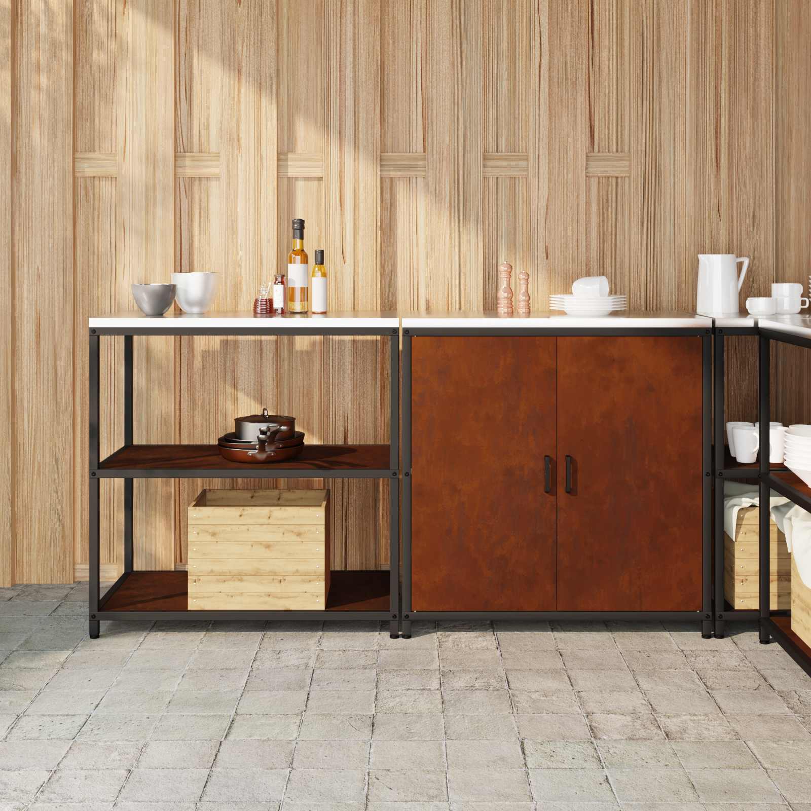 Set di Stoccaggio per Cucina con lo scaffale 2 pcs Ruggine | homemem39