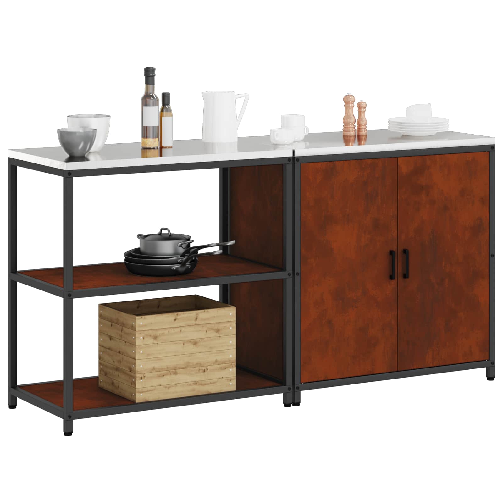 Set di Stoccaggio per Cucina con lo scaffale 2 pcs Ruggine | homemem39