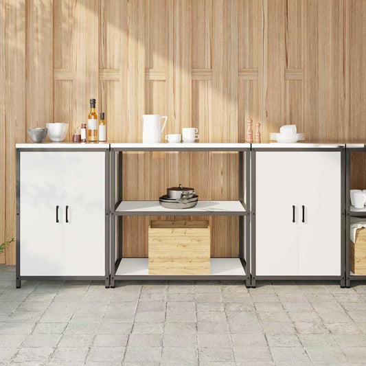 Set di Stoccaggio per Cucina con porta 3 pcs Bianco Acciaio