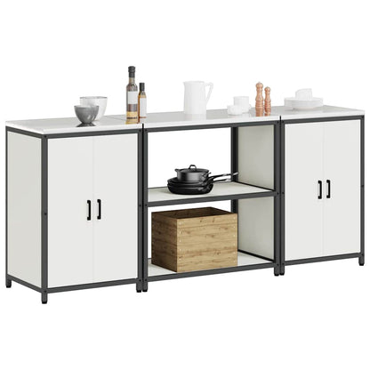 Set di Stoccaggio per Cucina con porta 3 pcs Bianco Acciaio