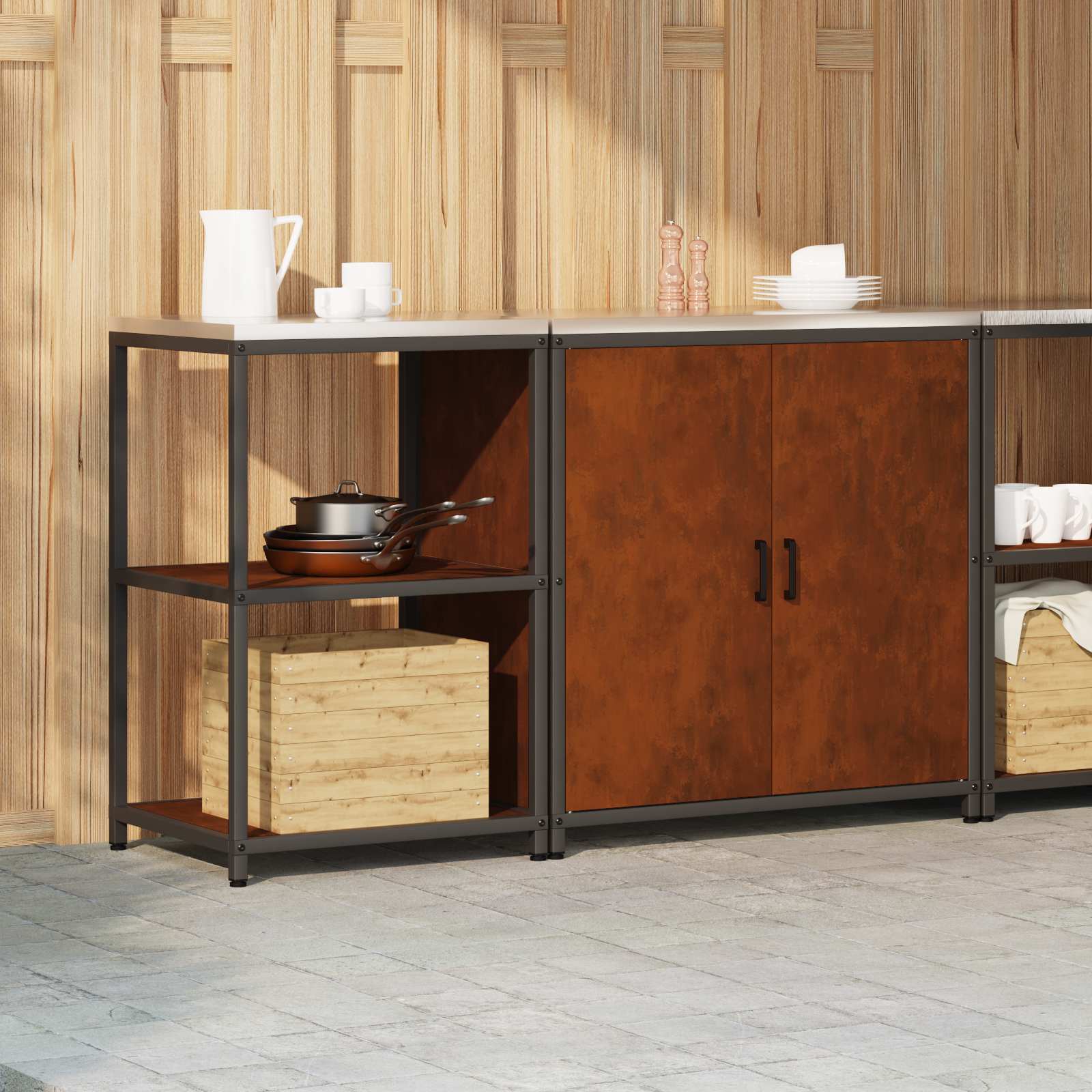 Set di Stoccaggio per Cucina con lo scaffale 2 pcs Ruggine | homemem39