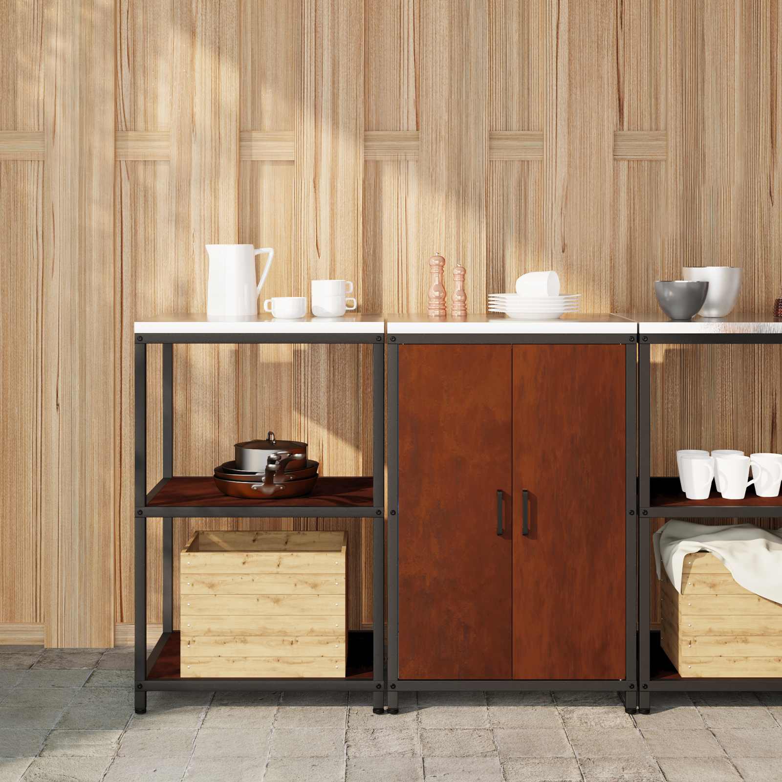 Set di Stoccaggio per Cucina con lo scaffale 2 pcs Ruggine | homemem39