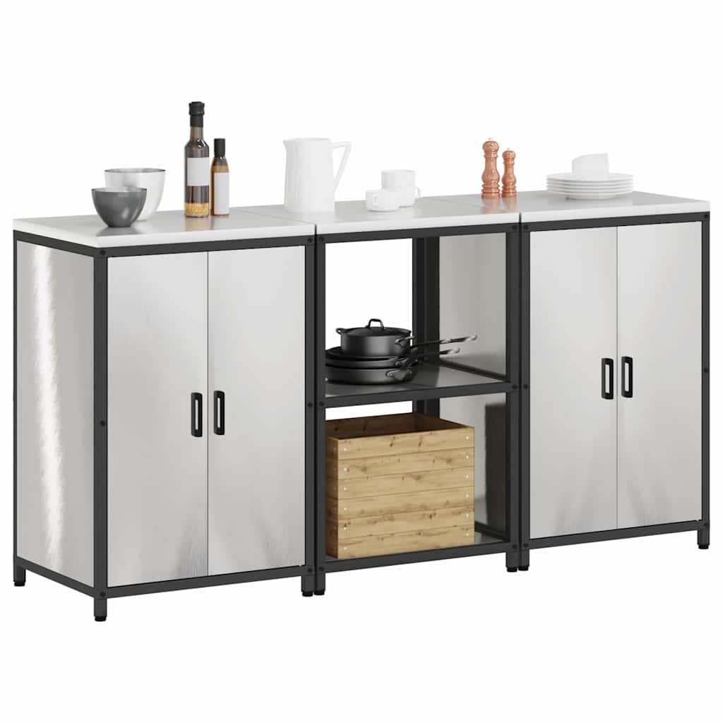 Set di Stoccaggio per Cucina con porta 3 pcs Argento Acciaio