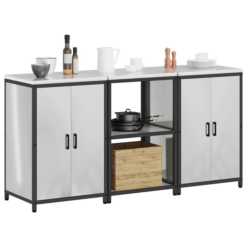 Set di Stoccaggio per Cucina con porta 3 pcs Argento Acciaio