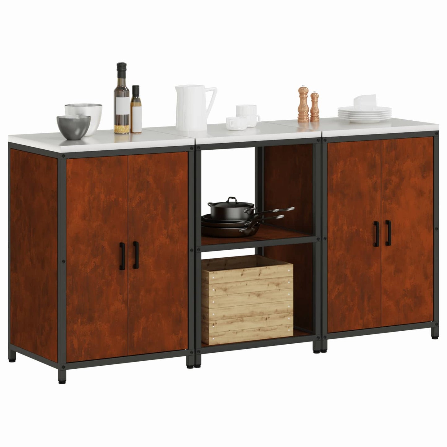 Set di Stoccaggio per Cucina con lo scaffale 3 pcs Ruggine | homemem39