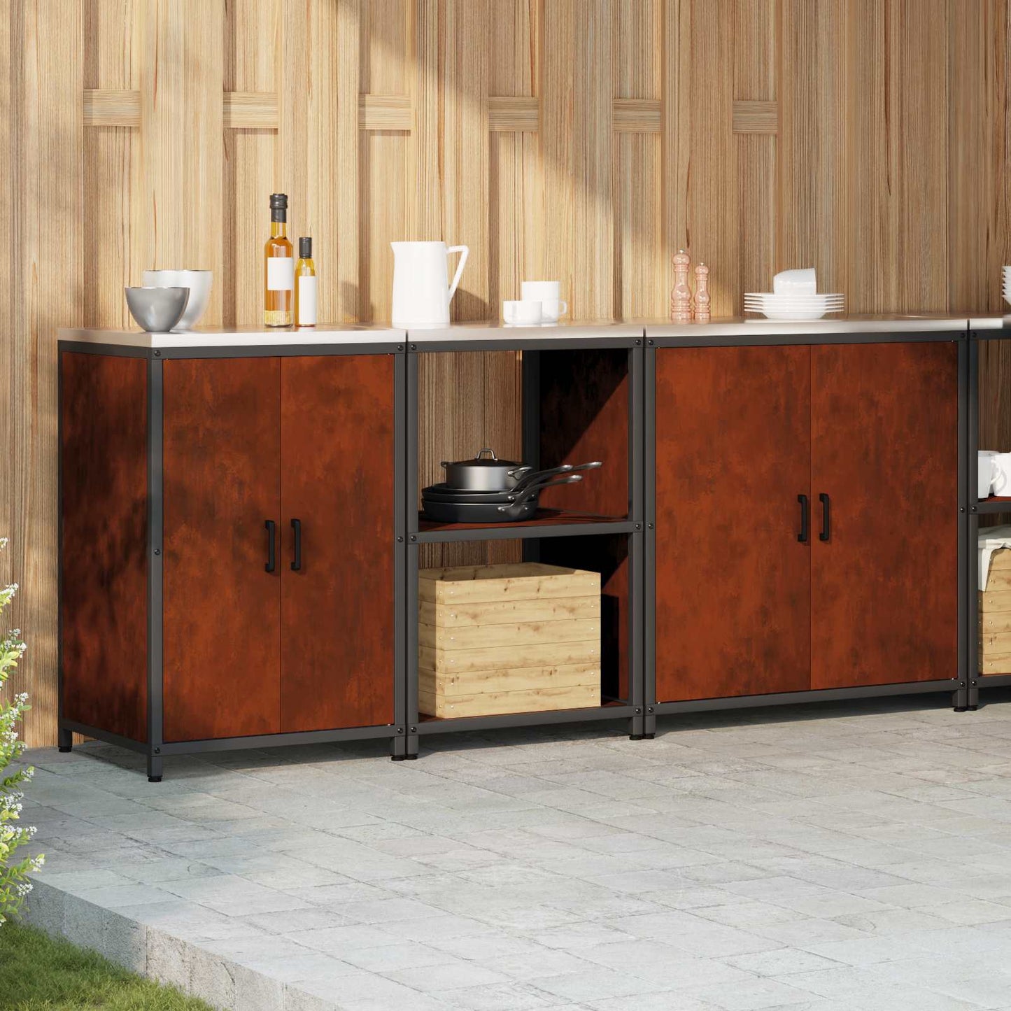 Set di Stoccaggio per Cucina con lo scaffale 3 pcs Ruggine | homemem39