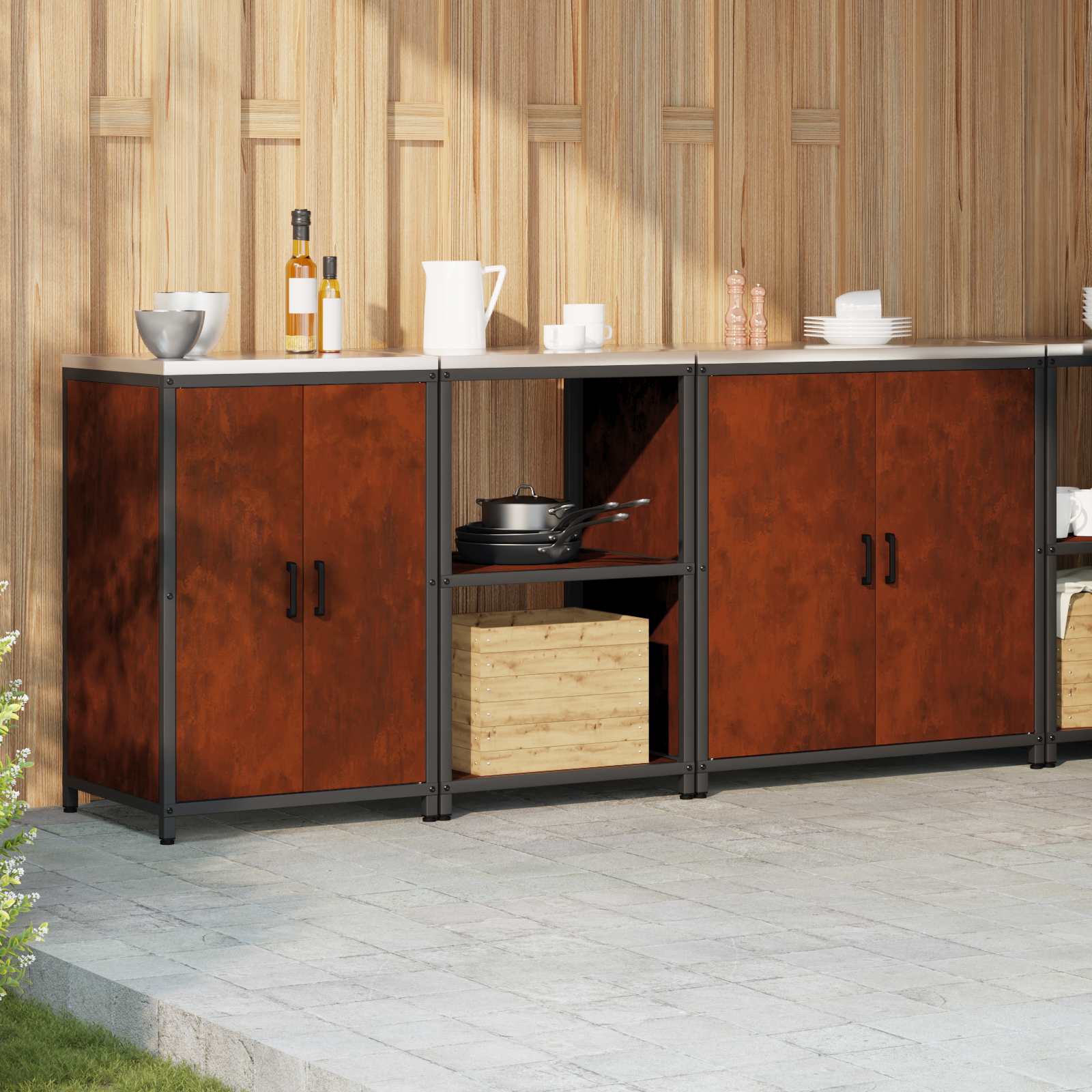 Set di Stoccaggio per Cucina con lo scaffale 3 pcs Ruggine | homemem39