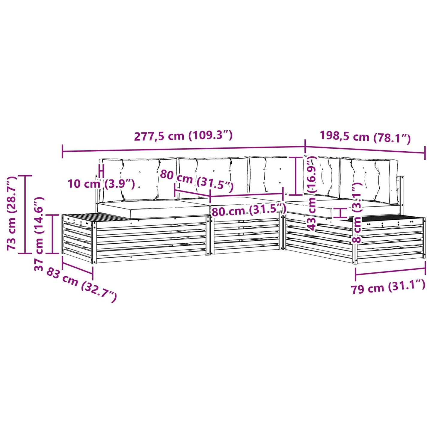 Set divani 5 Pezzo 277,5 x 198,5 x 73 cm | homemem39